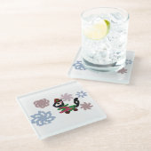 Black cat winter  ガラスコースター (アングル)