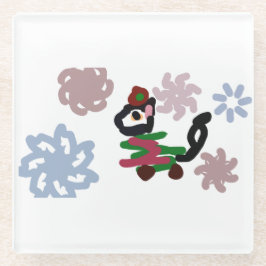 Black cat winter  ガラスコースター