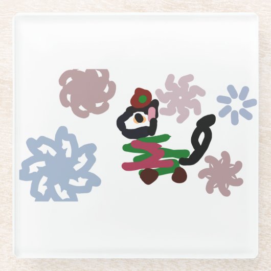 Black cat winter  ガラスコースター (正面)