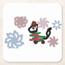 Black cat winter  スクエアペーパーコースター