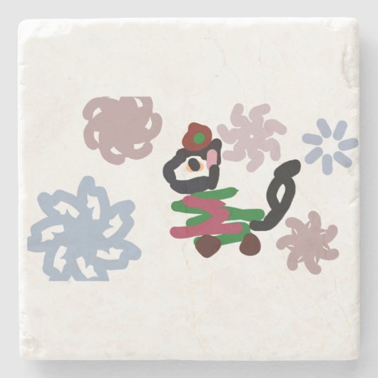 Black cat winter  ストーンコースター (正面)