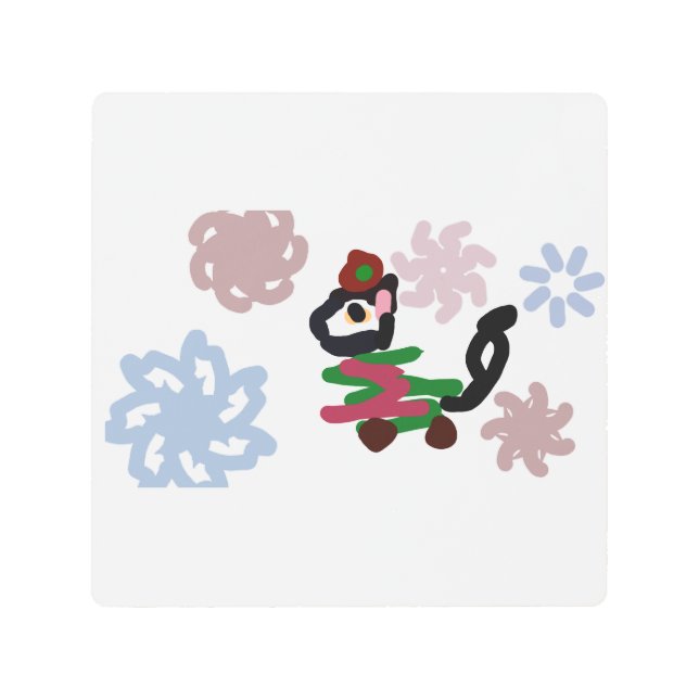 Black cat winter  メタルプリント (正面)