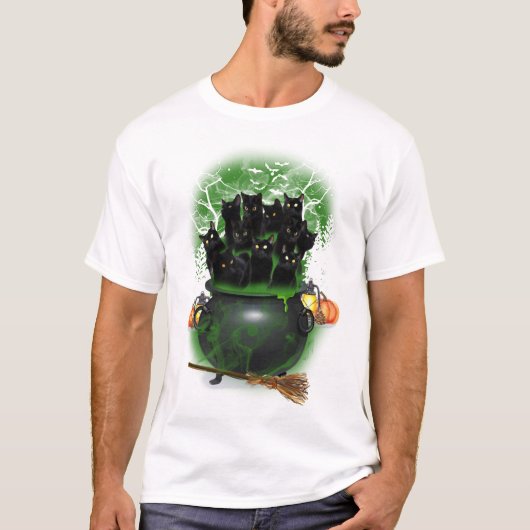Black Cat Witch Halloween Tshirt Tシャツ (正面)