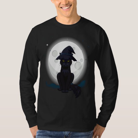 Black Cat Witch Hat Costume Tシャツ (正面)