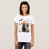 Black Cat Witch Scary Halloween Pumpkin Tシャツ (正面フル)