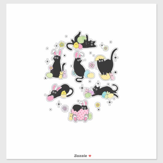 Black Cat with Bunny Eggs Happy Easter Day Matchin シール (シート)