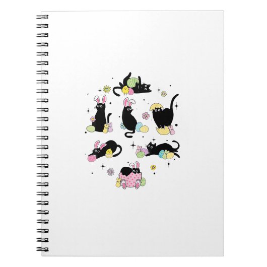 Black Cat with Bunny Eggs Happy Easter Day Matchin ノートブック (正面)