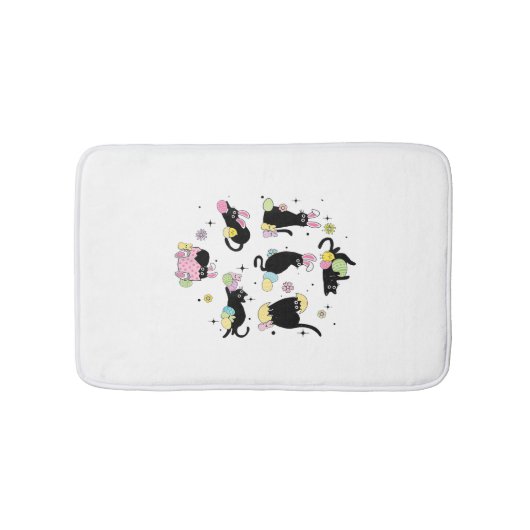 Black Cat with Bunny Eggs Happy Easter Day Matchin バスマット (正面)