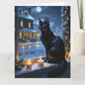 Black Cat With Christmas Lights Holiday カード (正面)