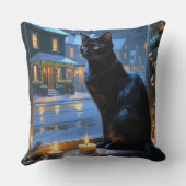 Black Cat With Christmas Lights Holiday クッション (裏面)