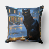 Black Cat With Christmas Lights Holiday クッション (正面)