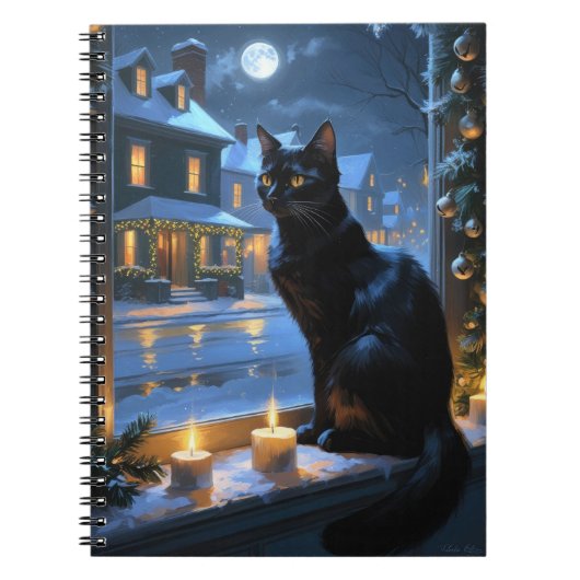 Black Cat With Christmas Lights Holiday ノートブック (正面)