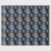 Black Cat With Christmas Lights Holiday ラッピングペーパー (フラット)