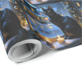 Black Cat With Christmas Lights Holiday ラッピングペーパー (ロールコーナー)