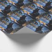 Black Cat With Christmas Lights Holiday ラッピングペーパー (角)