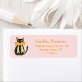 Black cat with coquette bow return address labels ラベル (インサイチュ)