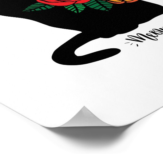 Black Cat With Flowers ポスター (角)