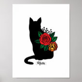 Black Cat With Flowers ポスター (正面)