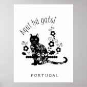 Black cat with flowers and Portuguese expression ポスター (正面)