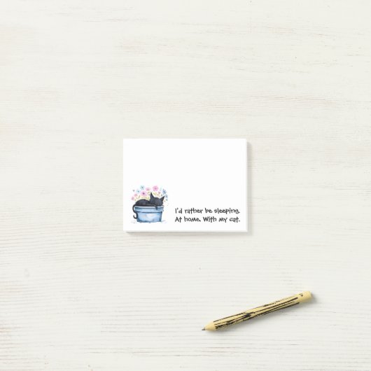 Black Cat with Flowers I'd Rather Be Sleeping ポストイット (デスク上)