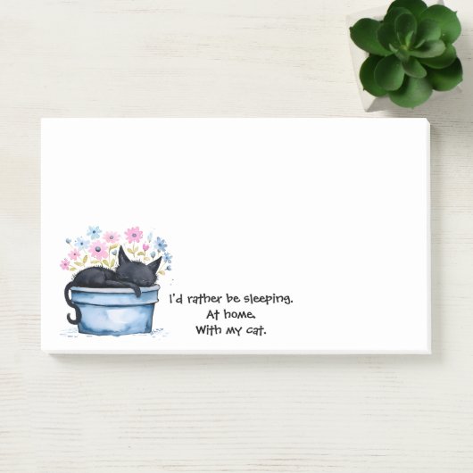 Black Cat with Flowers I'd Rather Be Sleeping ポストイット (オフィス)