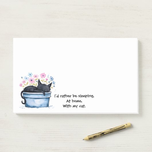 Black Cat with Flowers I'd Rather Be Sleeping ポストイット (デスク)