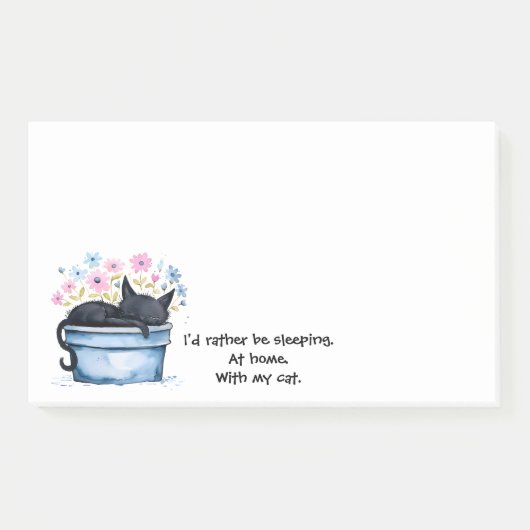 Black Cat with Flowers I'd Rather Be Sleeping ポストイット (正面)
