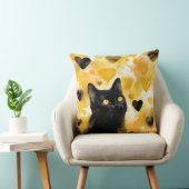 Black Cat with Gold and Black Hearts クッション (椅子)