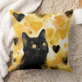 Black Cat with Gold and Black Hearts クッション (ブランケット)