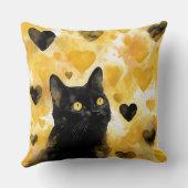 Black Cat with Gold and Black Hearts クッション (裏面)