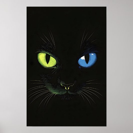 Black cat with Green And Blue Eyes ポスター (正面)