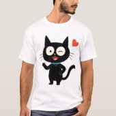 Black Cat with Heart Cartoon Tシャツ (正面)