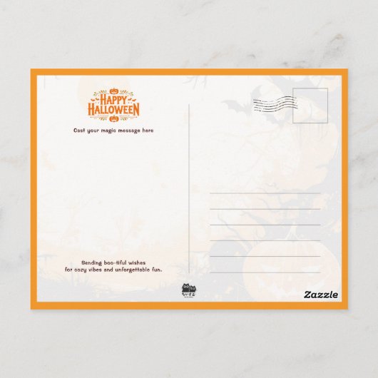 Black Cat with Pumpkin Candy Bucket ポストカード (裏面)