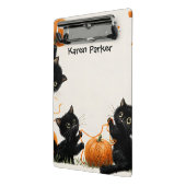 Black Cat with Pumpkin-Inspired Orange Yarn Ball ミニクリップボード (アングル2)