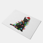 Black Cat With Santa Hat Christmas Lights ドアマット (アングル)