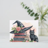 Black Cat With Witch Hat and Books ポストカード (スタンド正面)