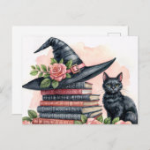 Black Cat With Witch Hat and Books ポストカード (正面/裏面)