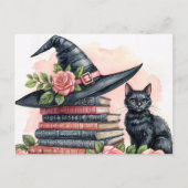 Black Cat With Witch Hat and Books ポストカード (正面)