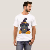Black Cat With With Jack O Lantern Halloween Shirt Tシャツ (正面フル)
