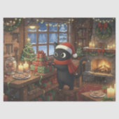 Black Cat Wrapping Christmas Gifts Decoupage 薄葉紙 (正面)