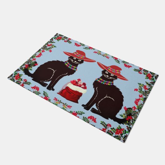 Black Cat X-mas ドアマット (アングル)