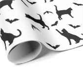 Black Cats And Bats On White Halloween Pattern ラッピングペーパー (ロールコーナー)