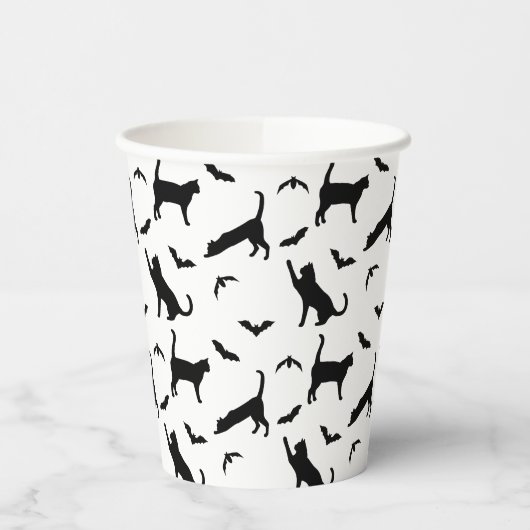 Black Cats And Bats Simple Cute Pattern Halloween 紙コップ (左)