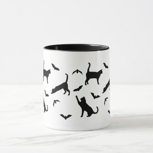 Black Cats And Bats Whimsical Halloween Pattern マグカップ (中央)