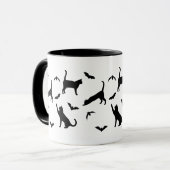 Black Cats And Bats Whimsical Halloween Pattern マグカップ (正面左)