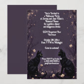Black Cats and Flowers Halloween Party 招待状 (正面/裏面)