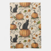 Black Cats and Pumpkins Halloween Pattern キッチンタオル (縦)