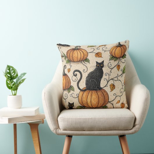 Black Cats and Pumpkins Halloween Pattern クッション (椅子)