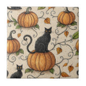 Black Cats and Pumpkins Halloween Pattern タイル (正面)
