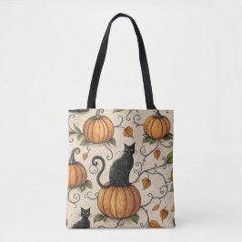 Black Cats and Pumpkins Halloween Pattern トートバッグ